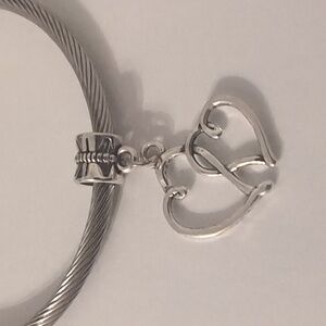 Silver Double Hearts Dangle Charm for Pandora Style Bracelet